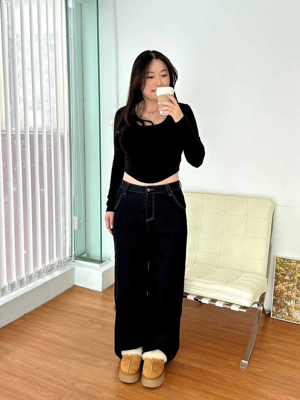 方領長袖側抓皺胸墊上衣 (5)