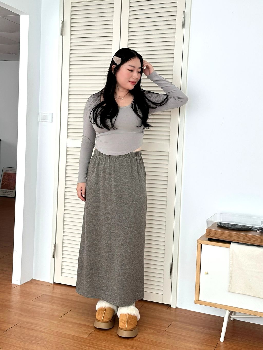 方領長袖側抓皺胸墊上衣 (1)