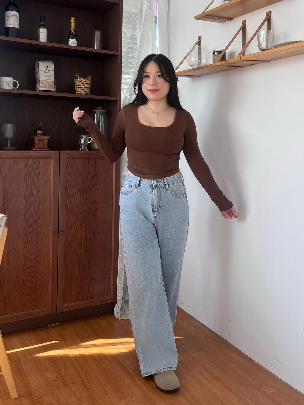 方領長袖側抓皺胸墊上衣 (11)