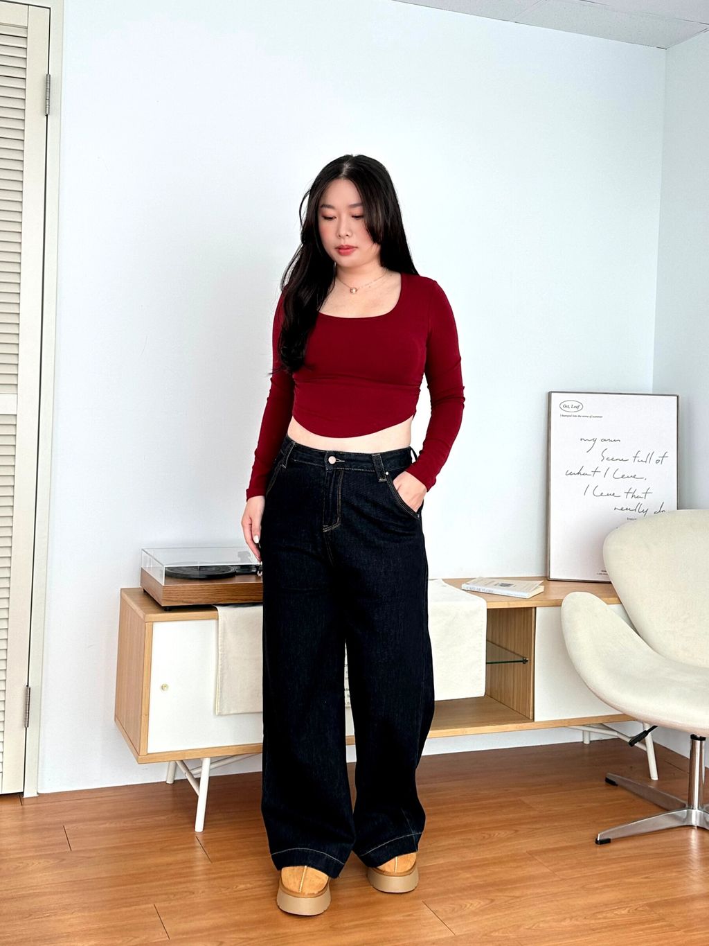 方領長袖側抓皺胸墊上衣 (4)