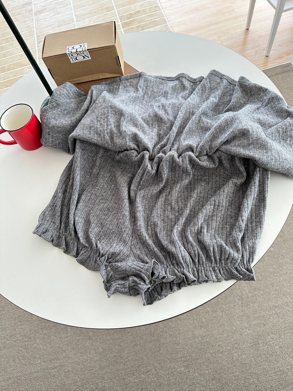 毛絨連帽抽繩短裙套裝 (21)