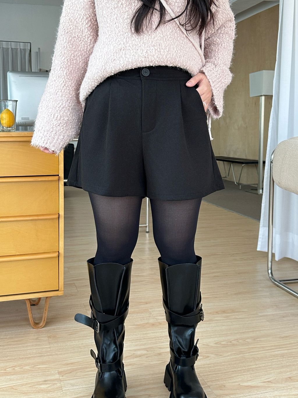 單釦毛呢A字短褲 (14)