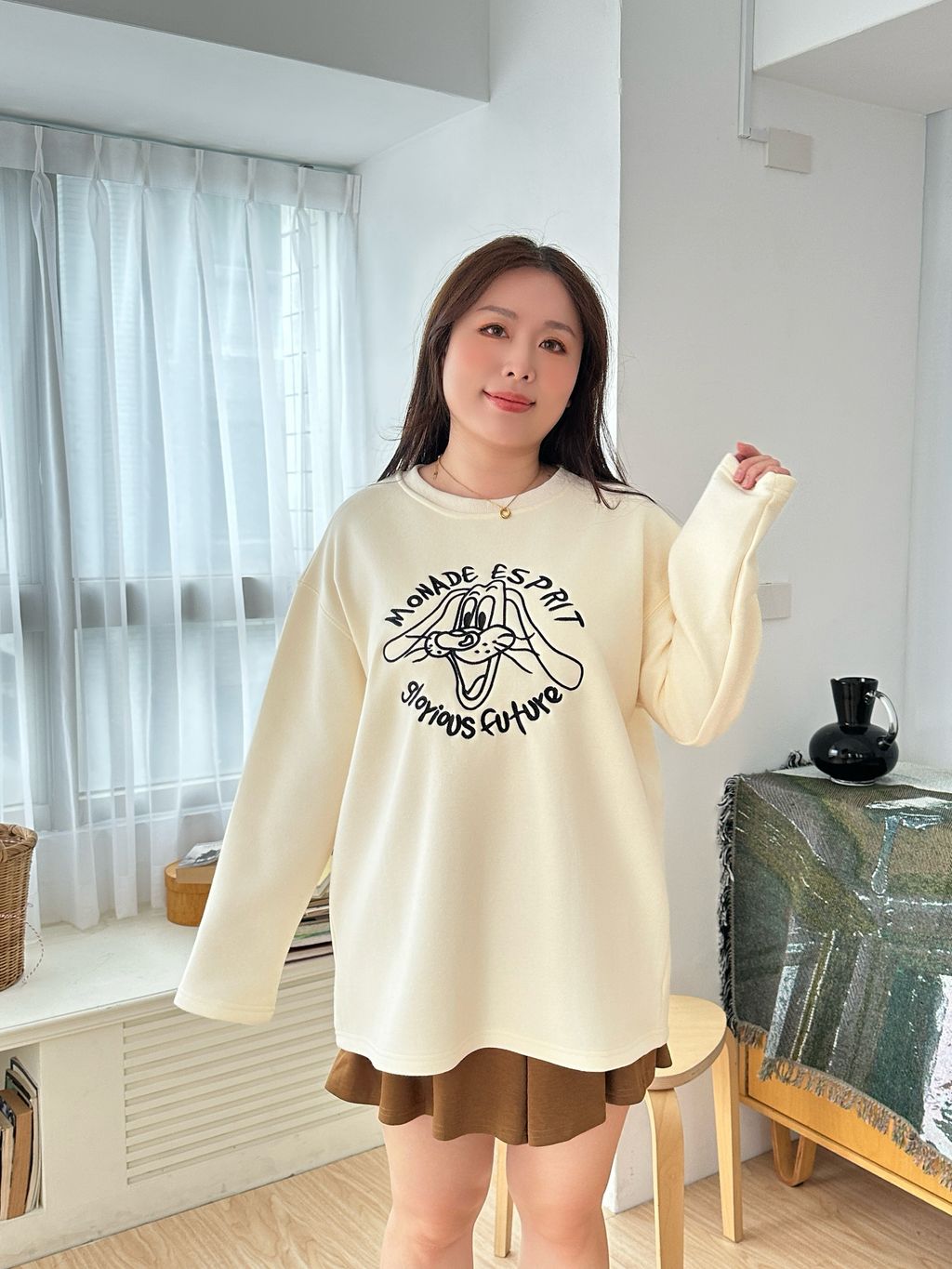 狗狗LOGO寶寶絨圓領長版上衣 (1)