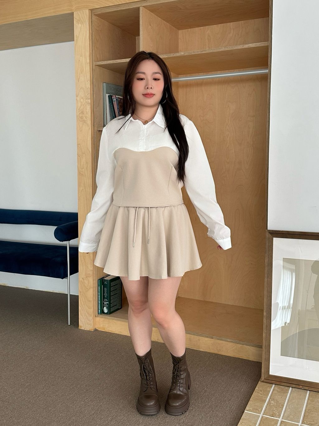 心型假兩件上衣+傘擺裙套裝 (20)