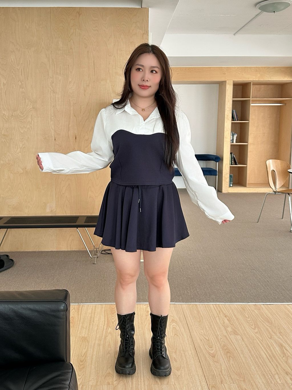 心型假兩件上衣+傘擺裙套裝 (14)