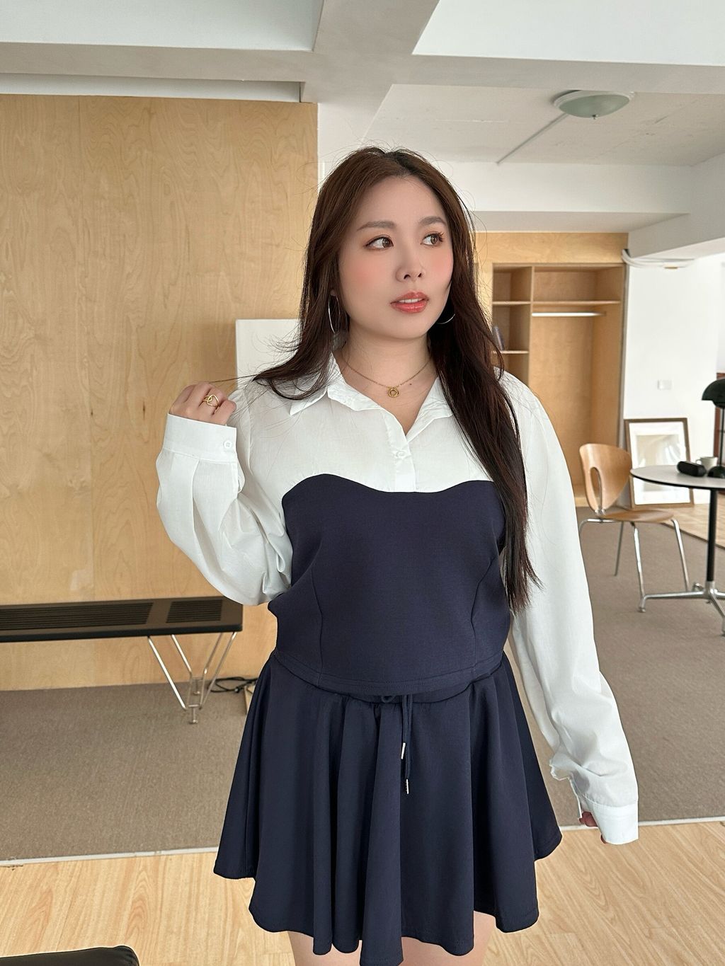 心型假兩件上衣+傘擺裙套裝 (17)