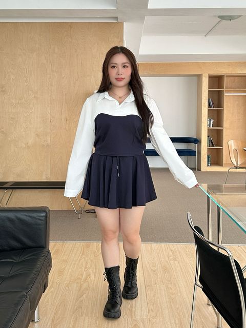 心型假兩件上衣+傘擺裙套裝 (16)