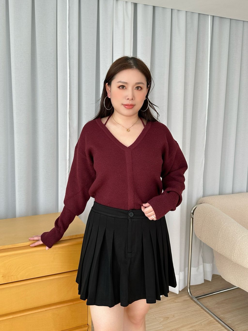 掛脖V領針織上衣 (12)
