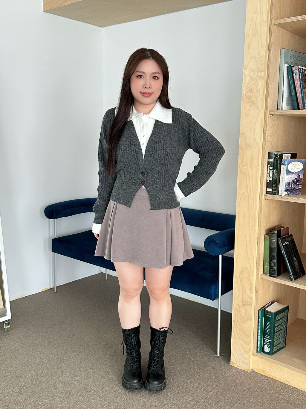 拼接翻領針織上衣 (11)