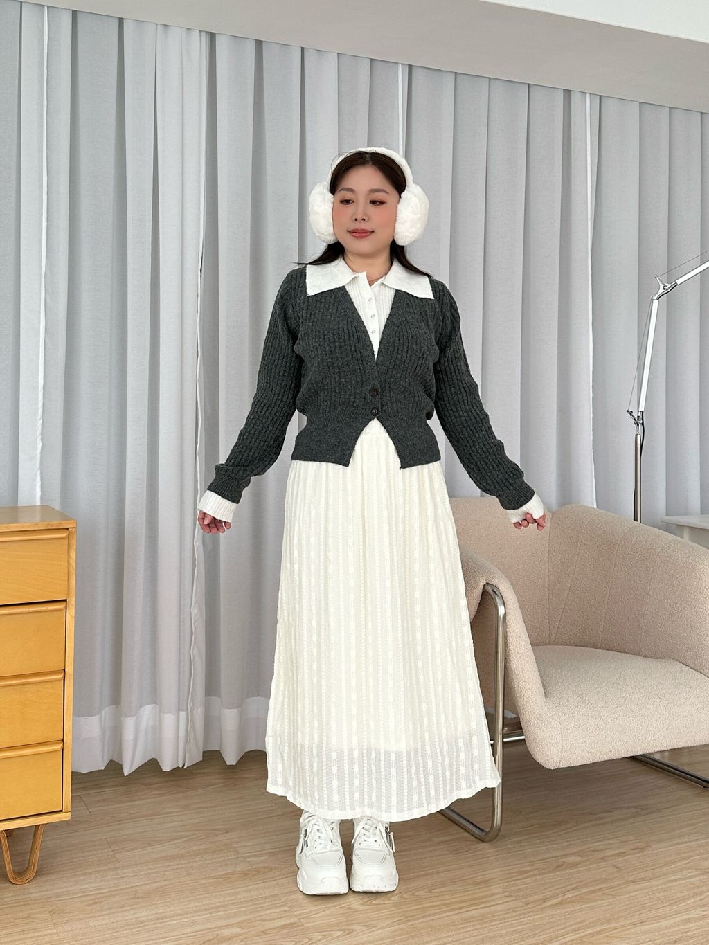 暖絨蕾絲直紋長裙 (12)