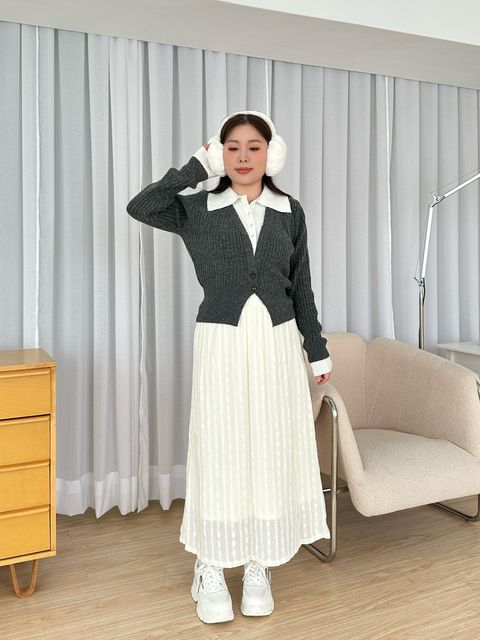 暖絨蕾絲直紋長裙 (10)