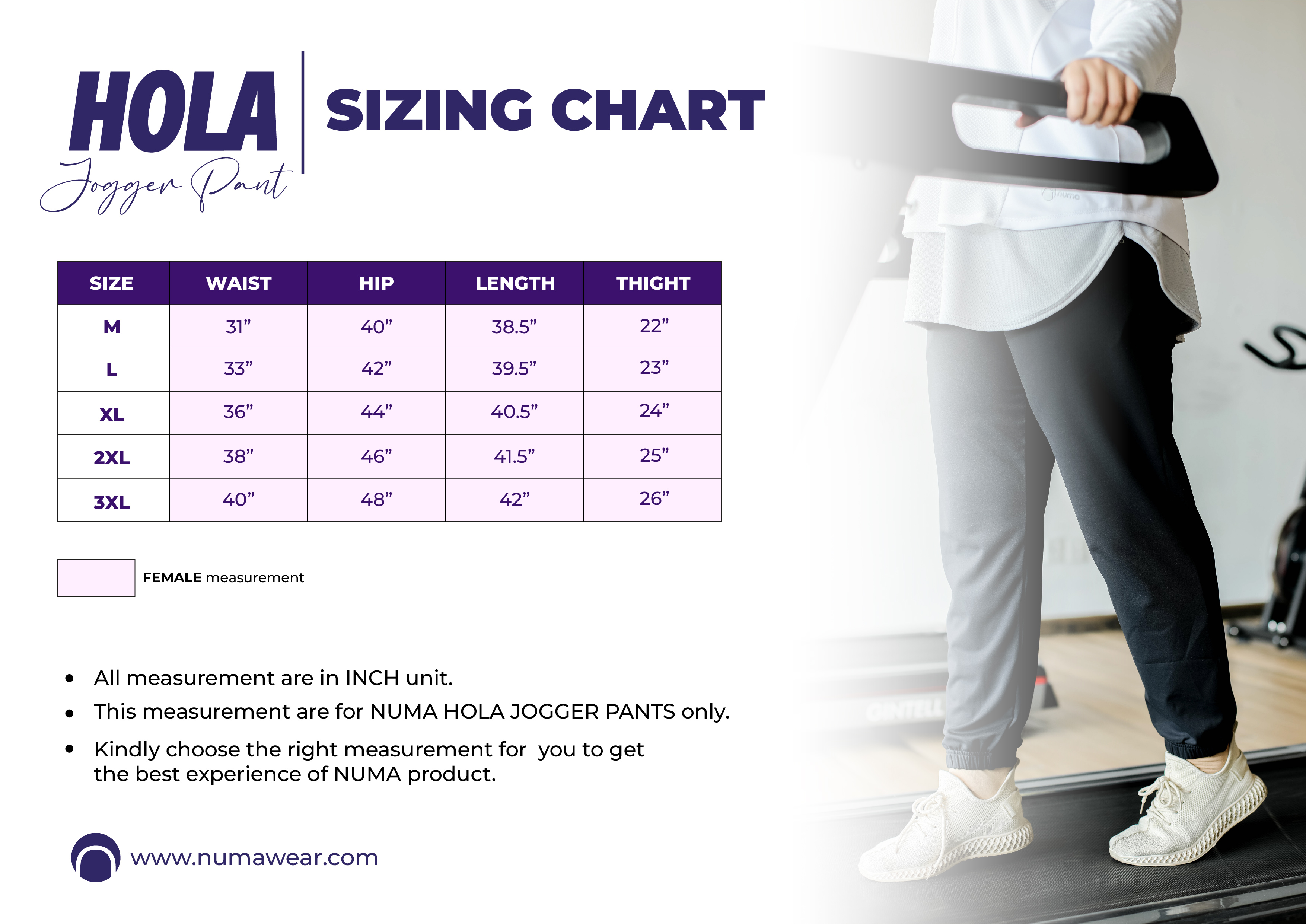 HOLA JOGGER- Sizing Chart