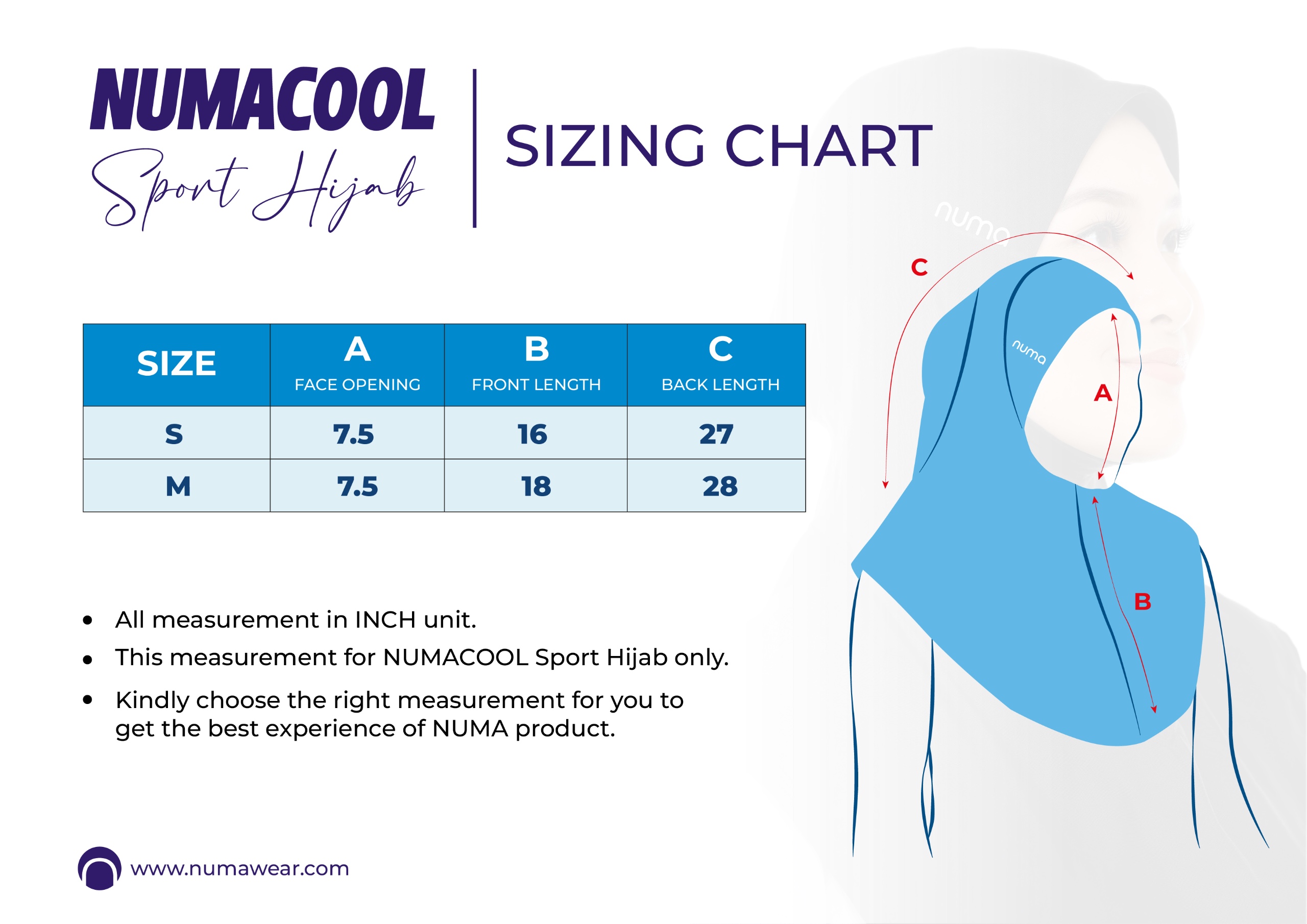 size chart numacool hijab