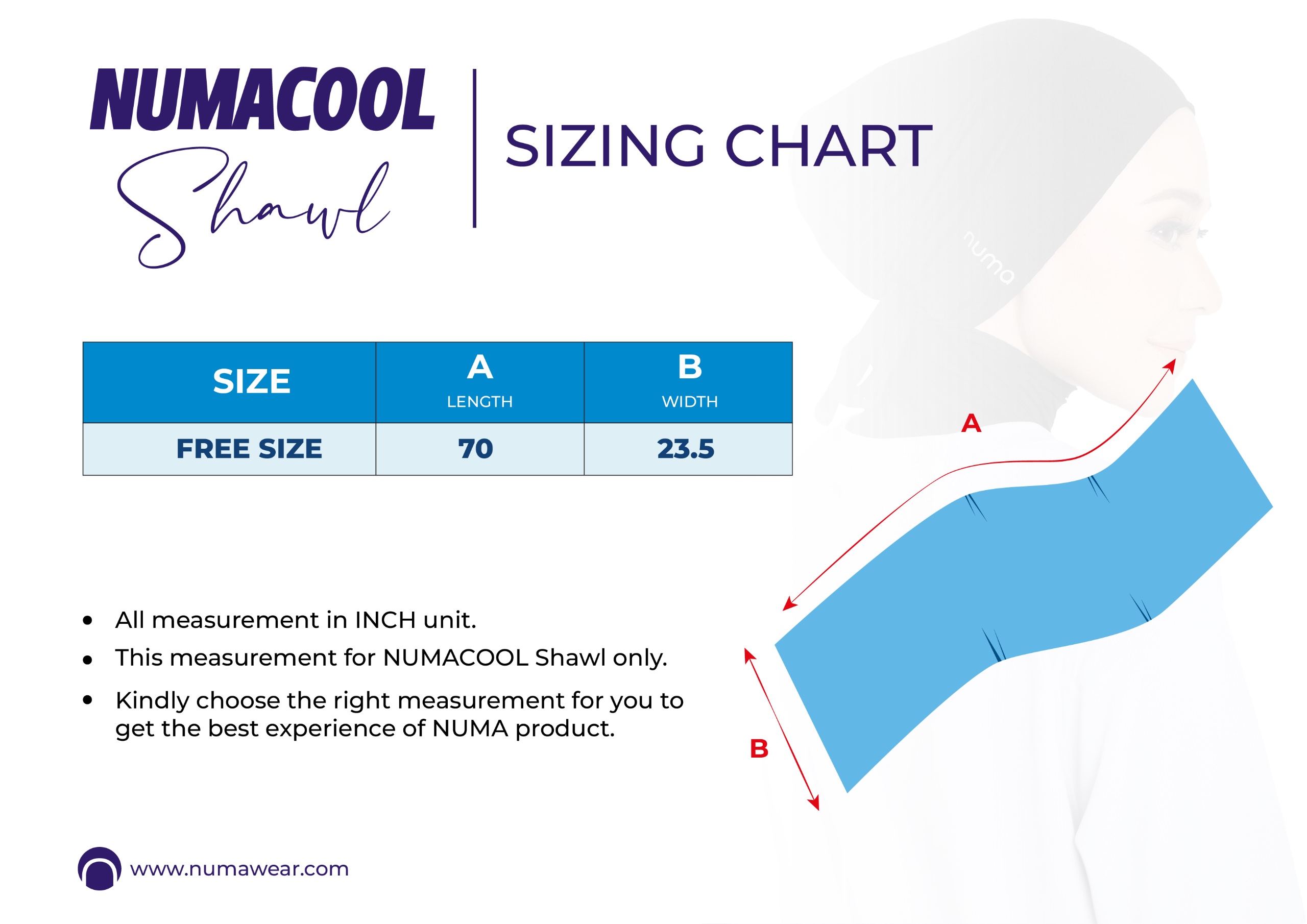 size chart numacool shawl