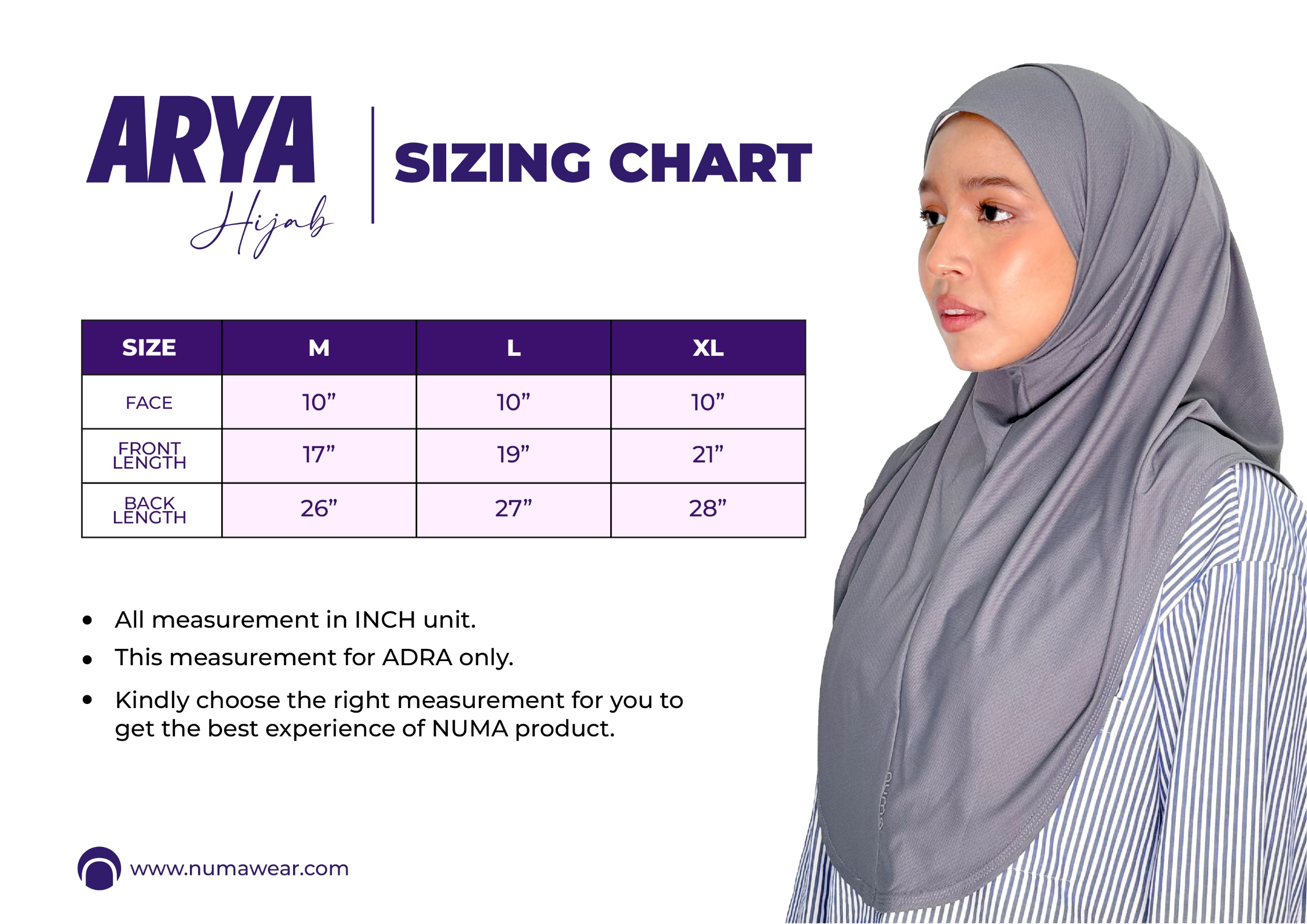 Size chart ARYA