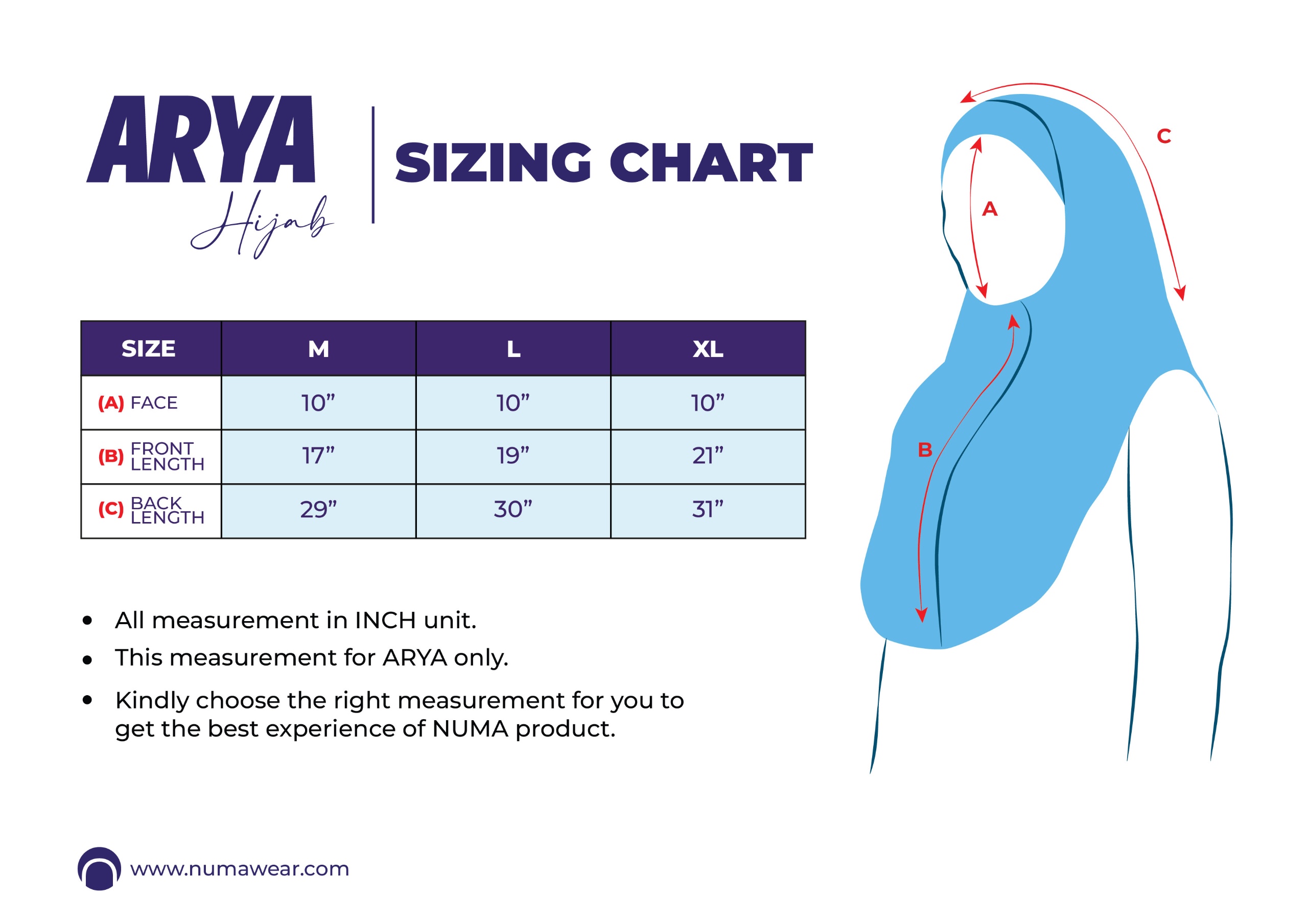 ARYA - Size Chart