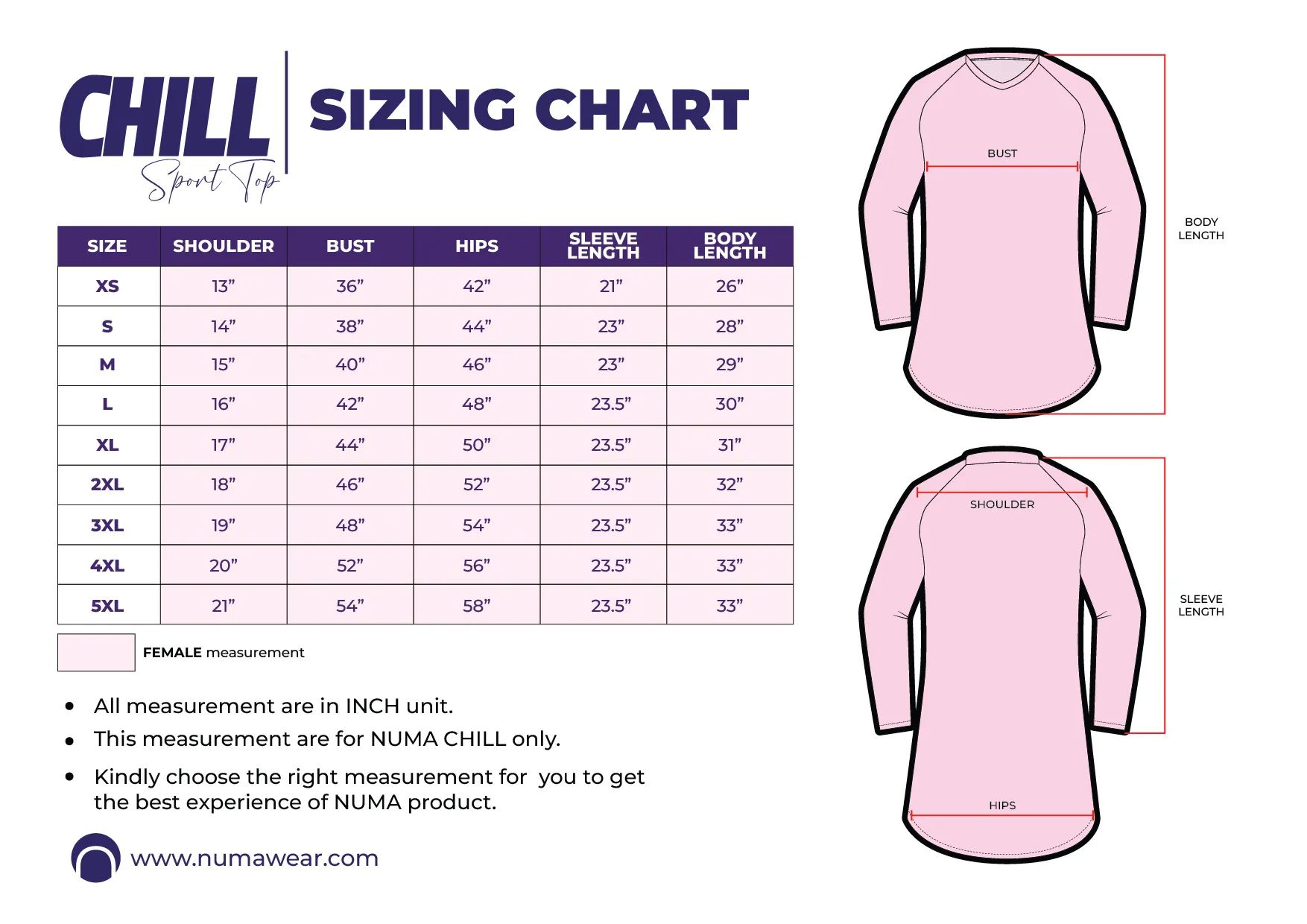 CHILL TOP - SIZING CHART