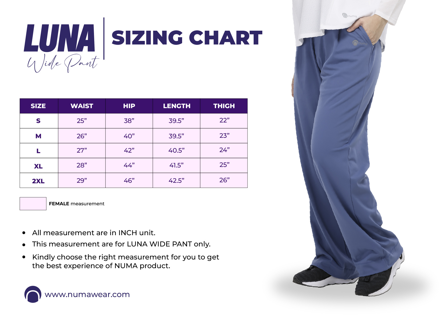 LUNA WIDE PANT - Sizing Chart