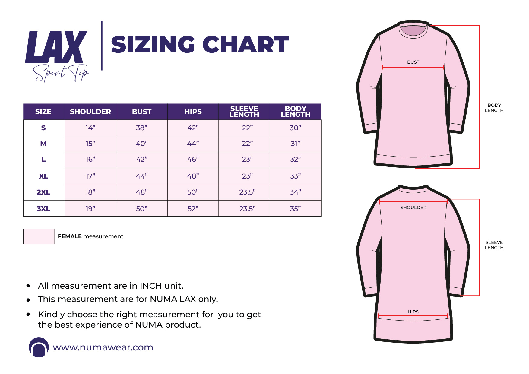 LAX TOP - SIZING CHART