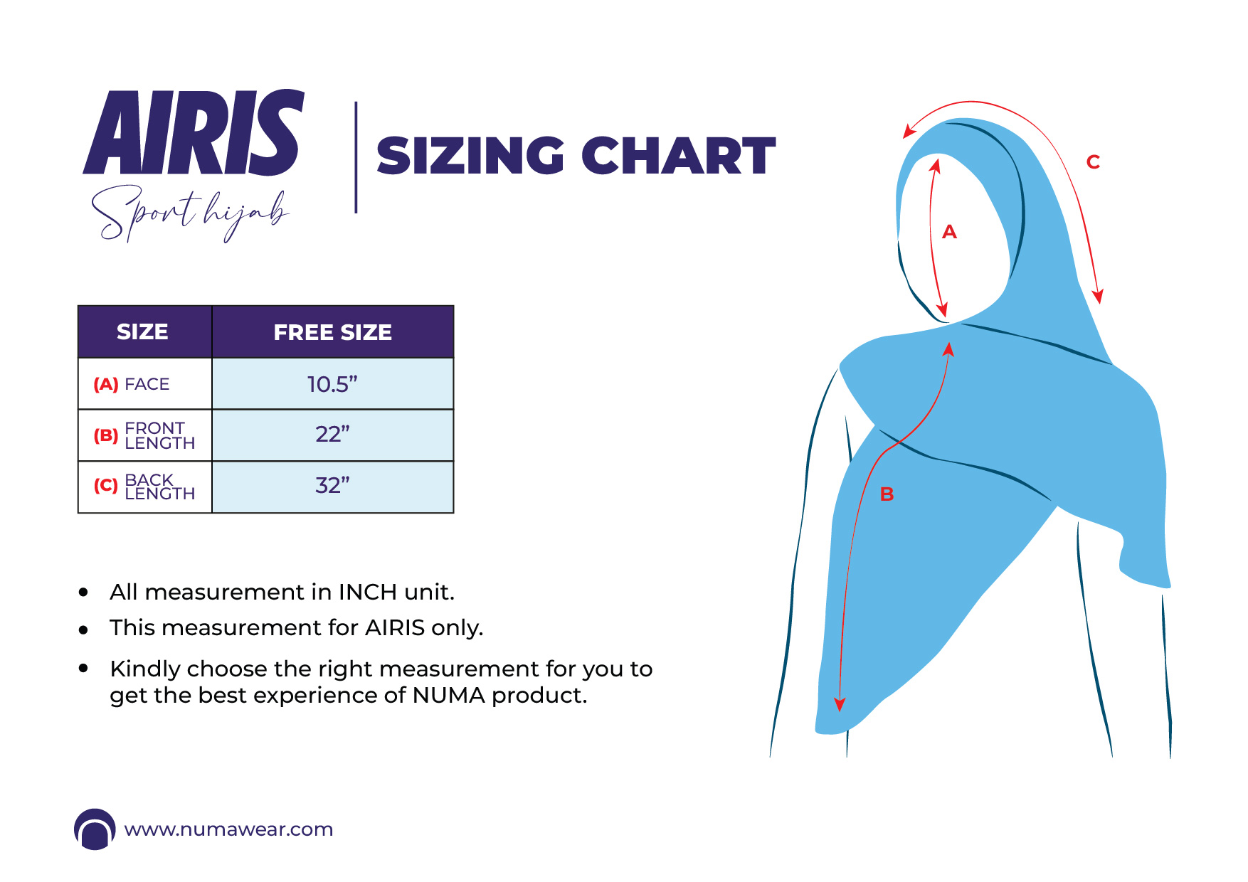 AIRIS HIJAB - SIZING CHART