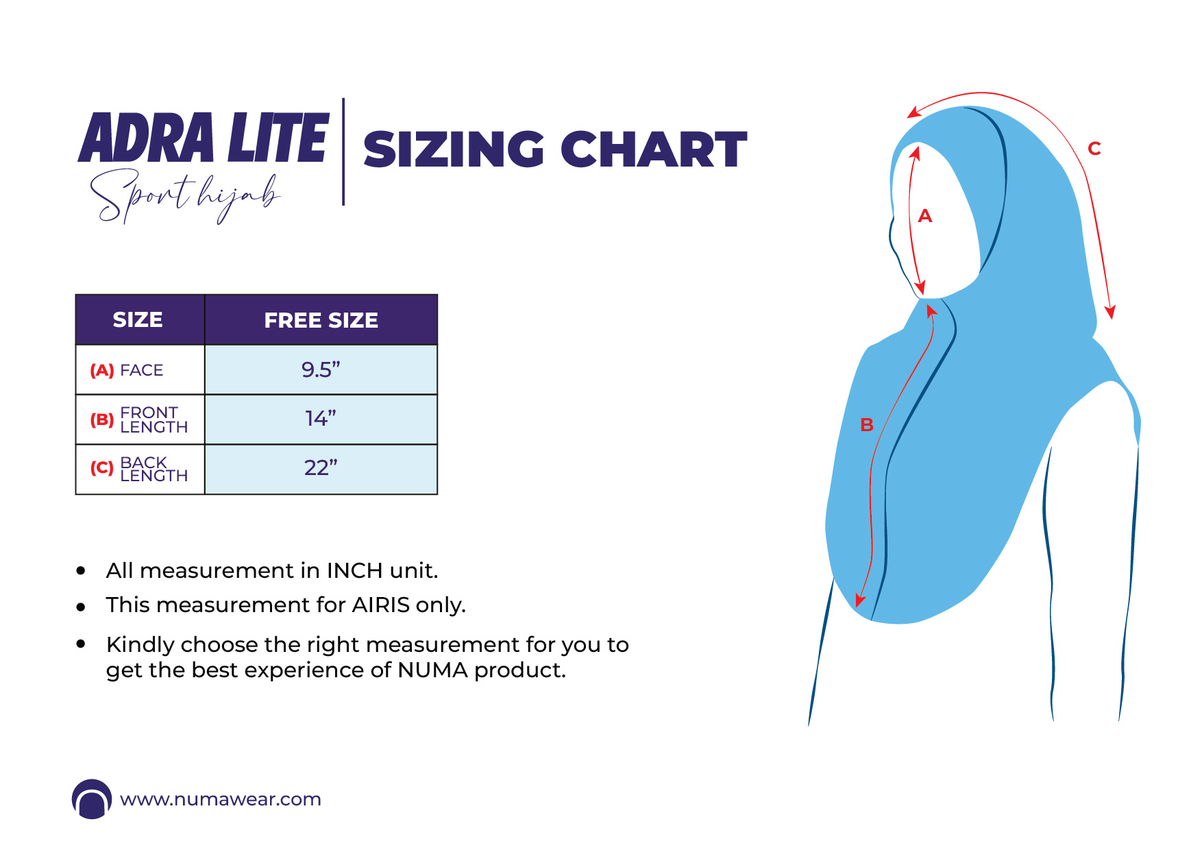 ADRA LITE HIJAB - SIZING CHART