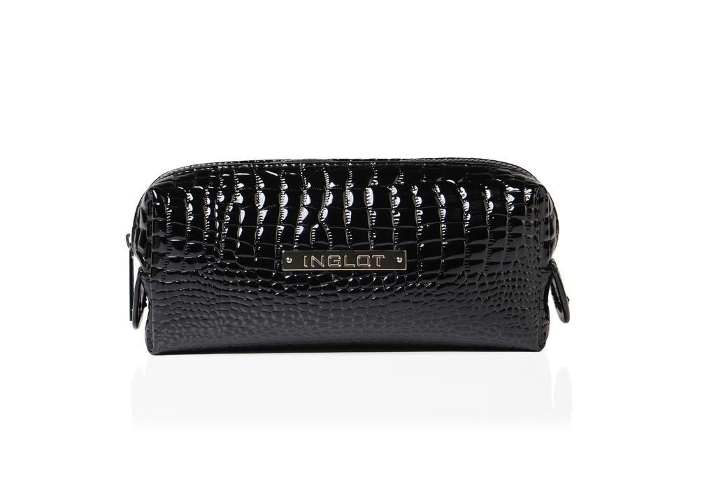 Cosmetic Bag Crocodile Leather Pattern Black Small.jpg
