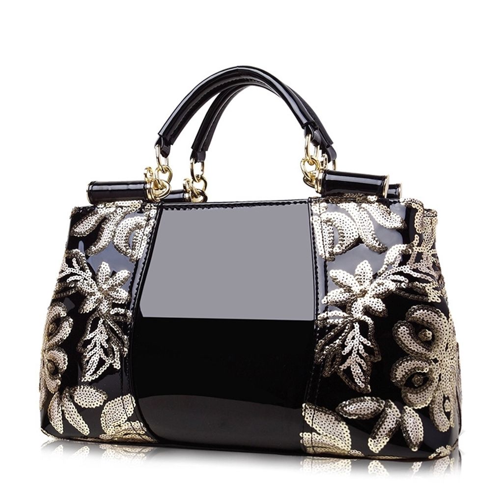 Sequined Embroidery Genuine Leather Handbag-black.jfif