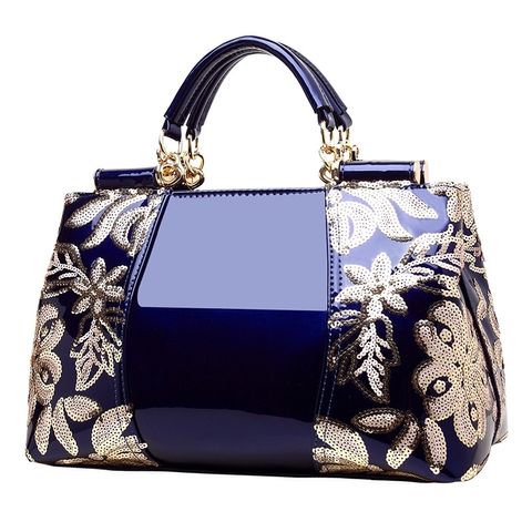 Sequined Embroidery Genuine Leather Handbag-blue.jfif