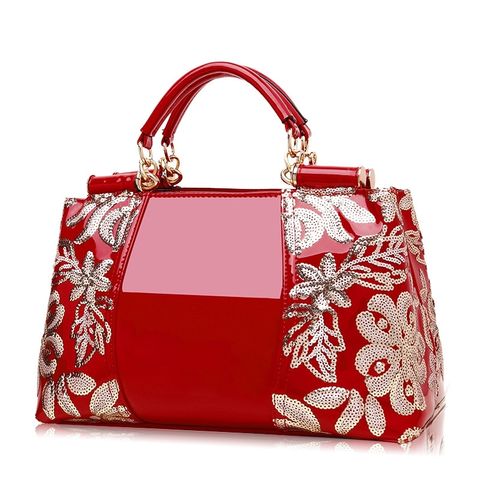 Sequined Embroidery Genuine Leather Handbag-red.jfif