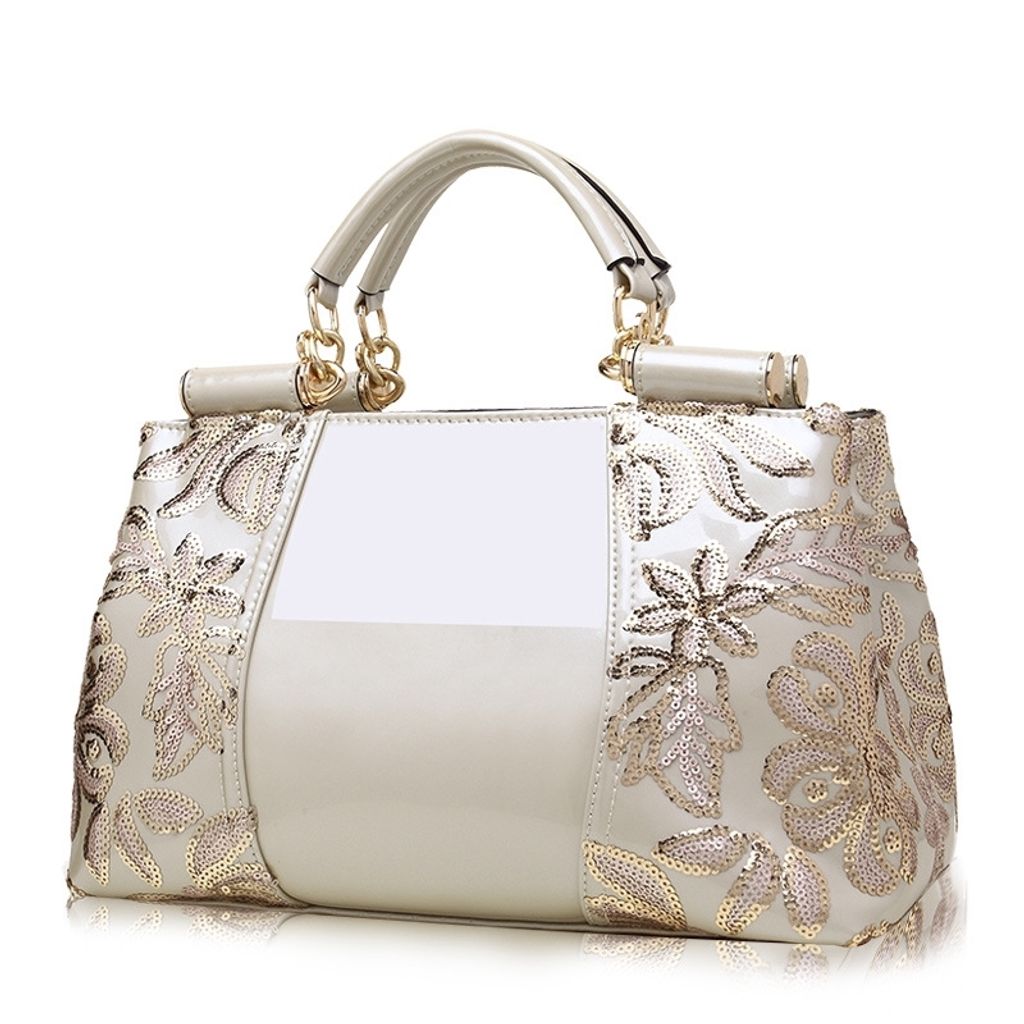 Sequined Embroidery Genuine Leather Handbag-white.jfif