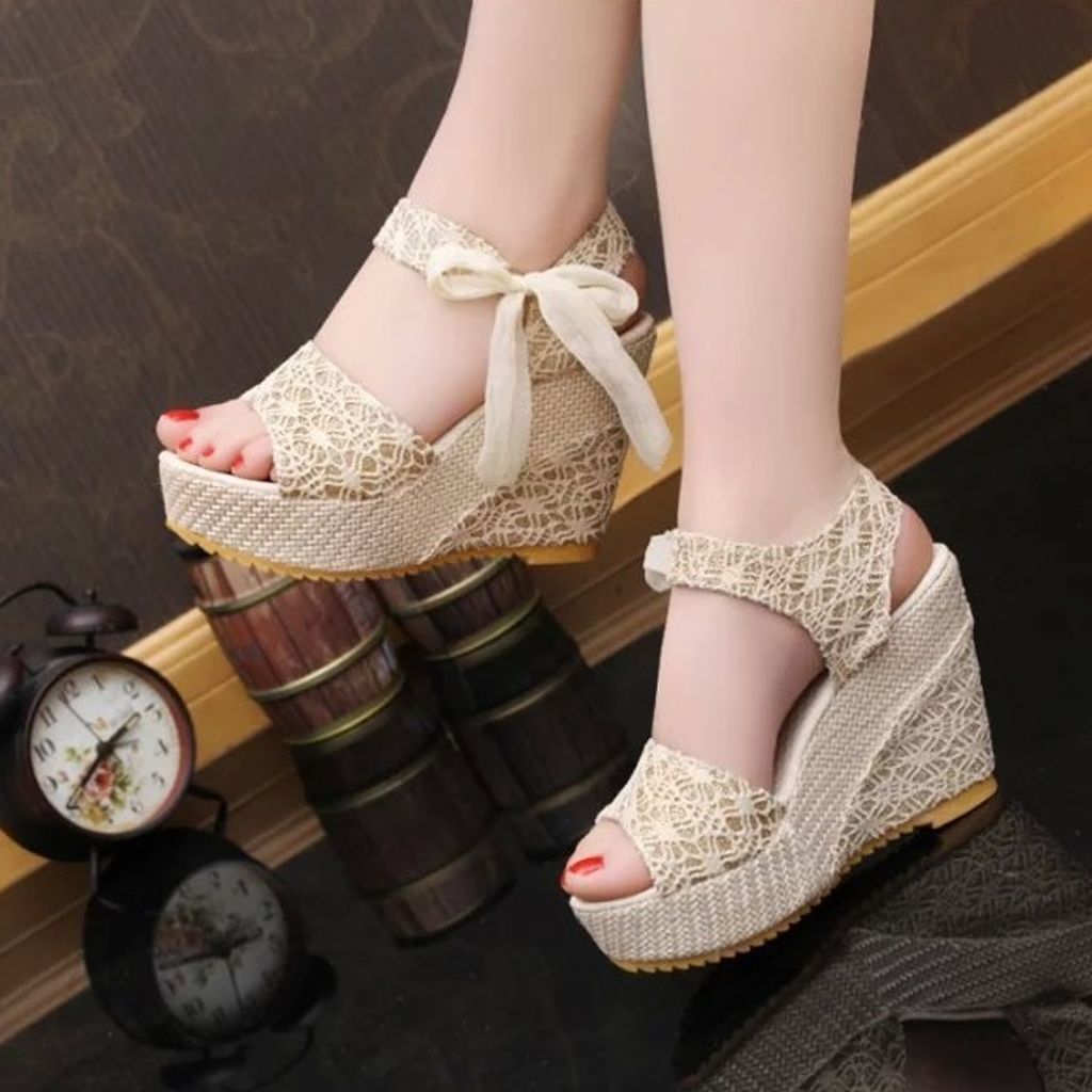 Lace Wedges Lady High Heels-Gold2.jpg