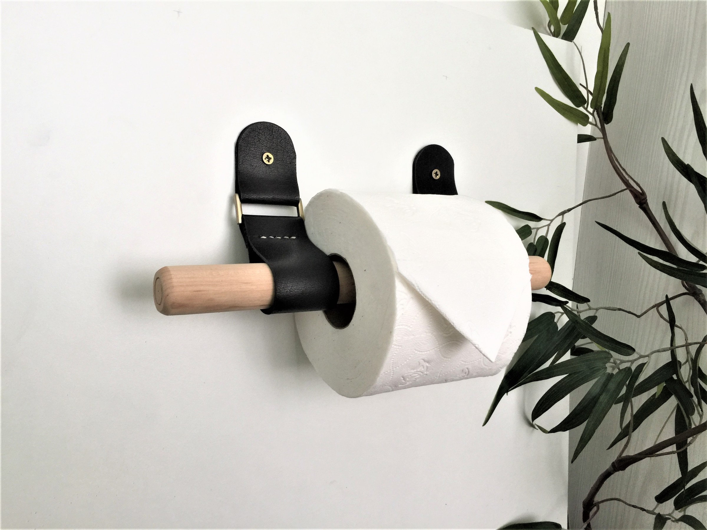 Leather Toilet Paper Holder // Birch Minimal Loo Roll Holder