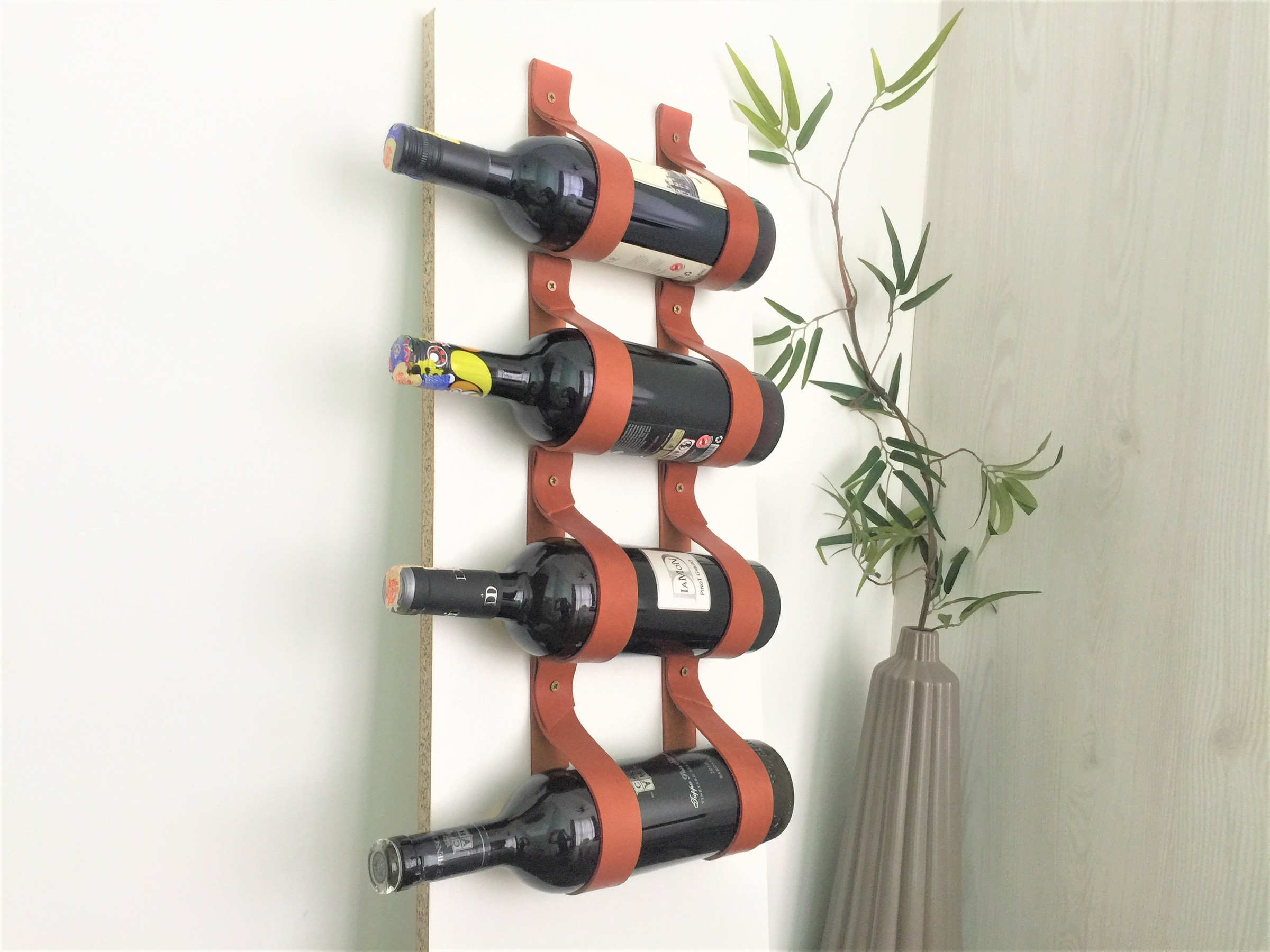 Leather Strap Wine Rack // Wall Hanging Strap // Leather Hanging