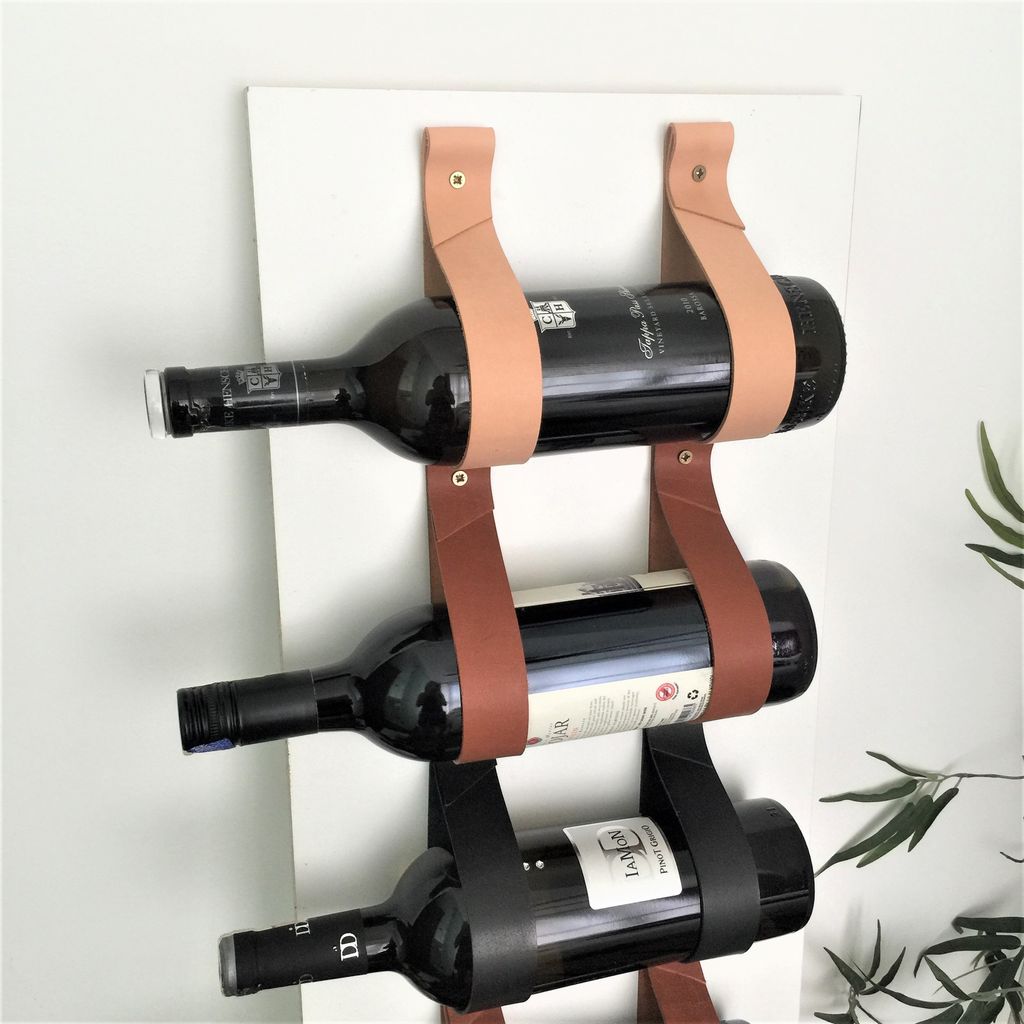 Leather Strap Wine Rack // Wall Hanging Strap // Leather Hanging