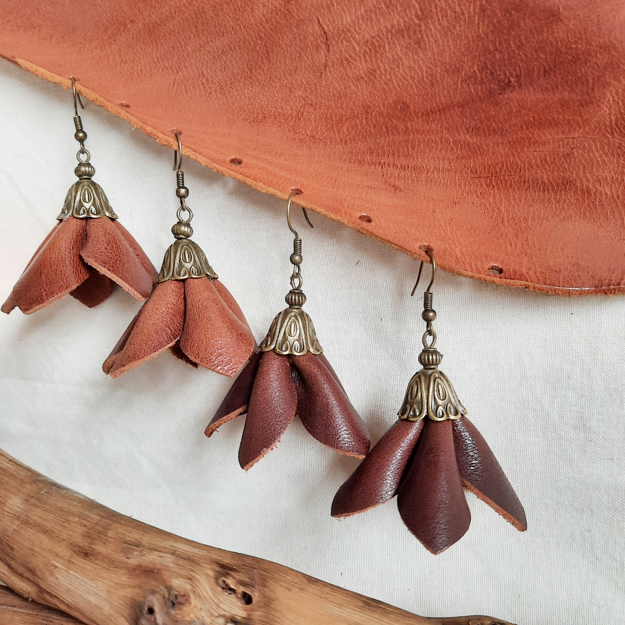 Flower Feather Faux leather earrings – Elegant Designs with Lindsey