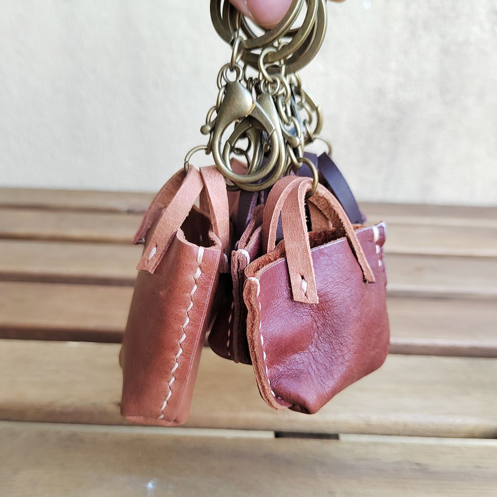LEATHER MINI TOTE BAG CHARM or KEYCHAINS Kinies