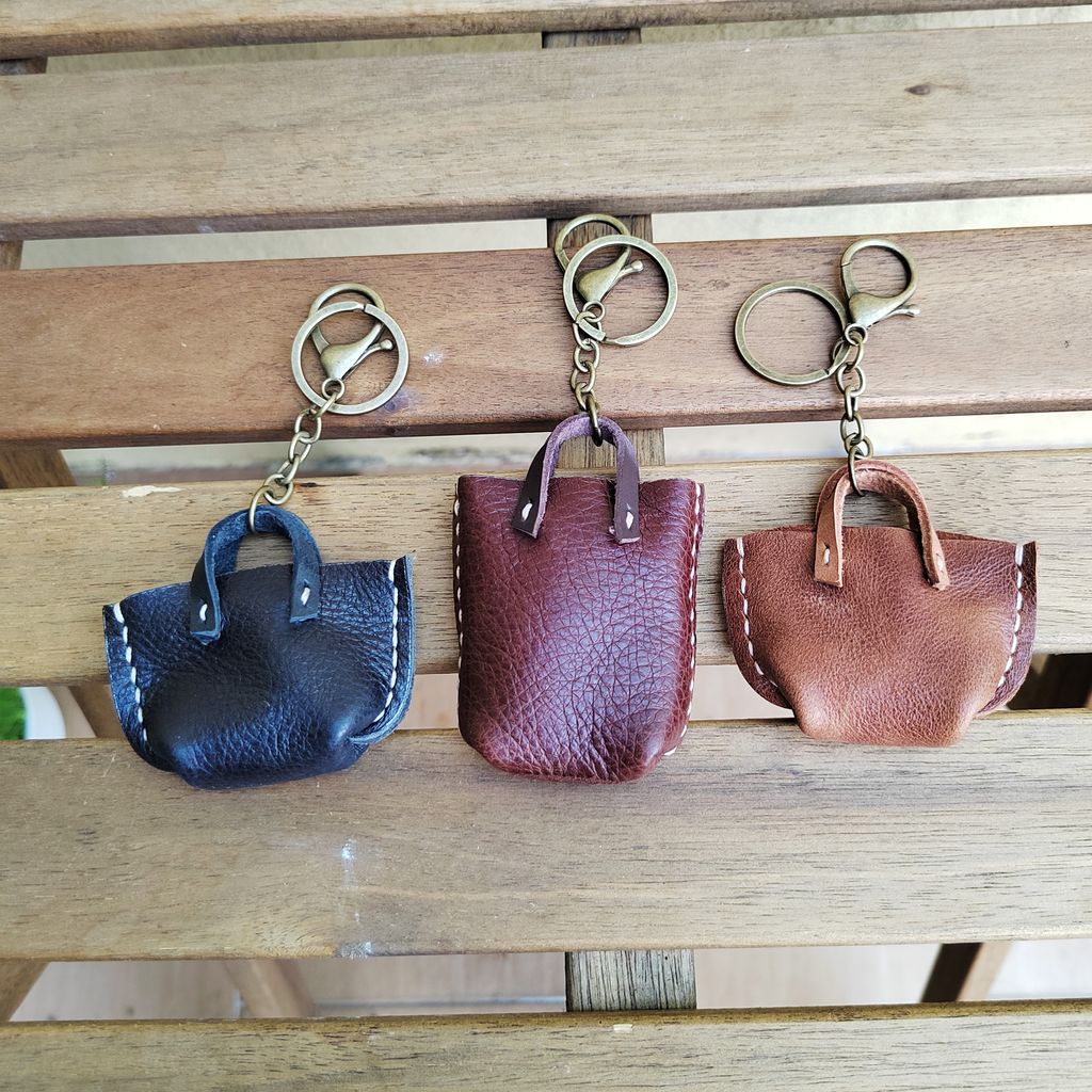 LEATHER MINI TOTE BAG CHARM or KEYCHAINS Kinies