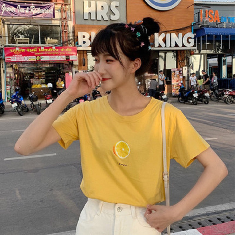 Candy Color Top Women Girl Tee Shirt Fruit Print Short Sleeved T-shirt