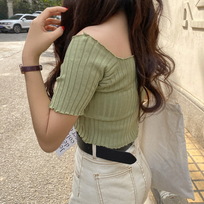 Women Girl Clothes Square Collar Sweater Crop Top