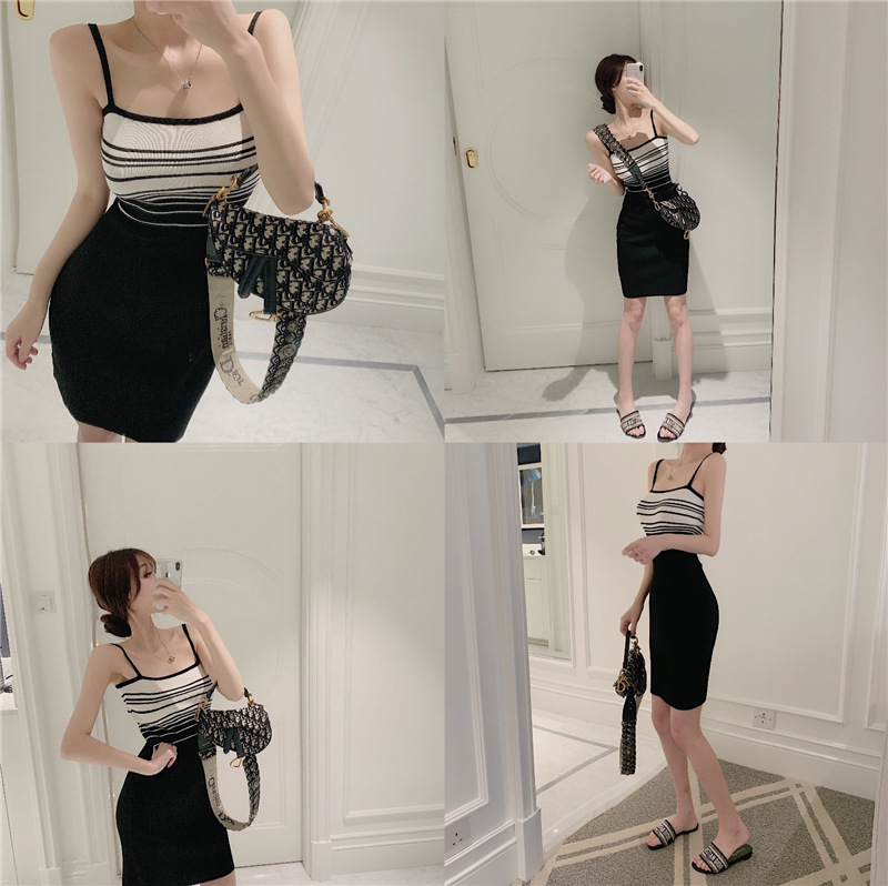 Women Clothing Dress Suspender Knitted Striped Clothes