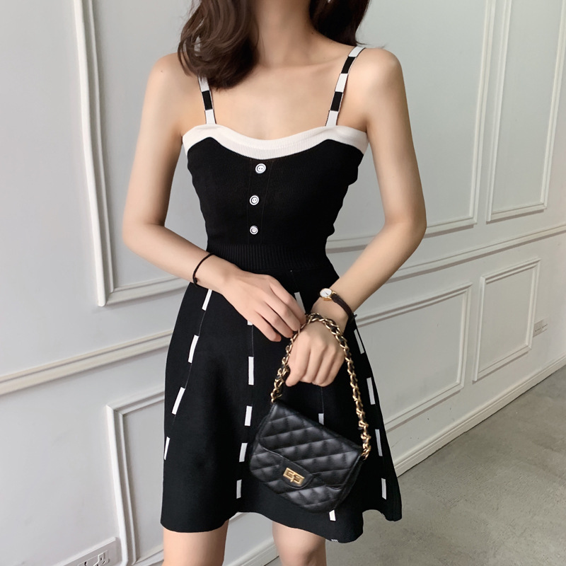 Retro Women Girl Clothes Suspender Knitted Dress