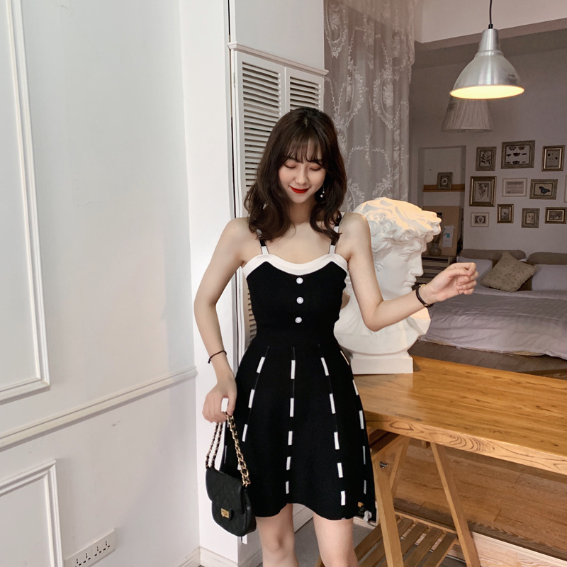 Retro Women Girl Clothes Suspender Knitted Dress