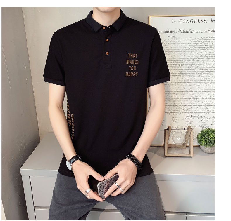 Summer Lapel T-shirt Men Boy Short-sleeved Korean Black White Polo Tops Shirt