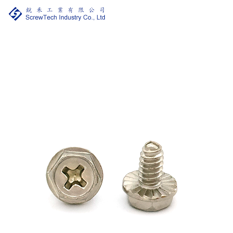 銳禾】工廠直營#6-32x6.35 三角機械牙鍍鎳頭下花齒18齒100入六角頭凸緣