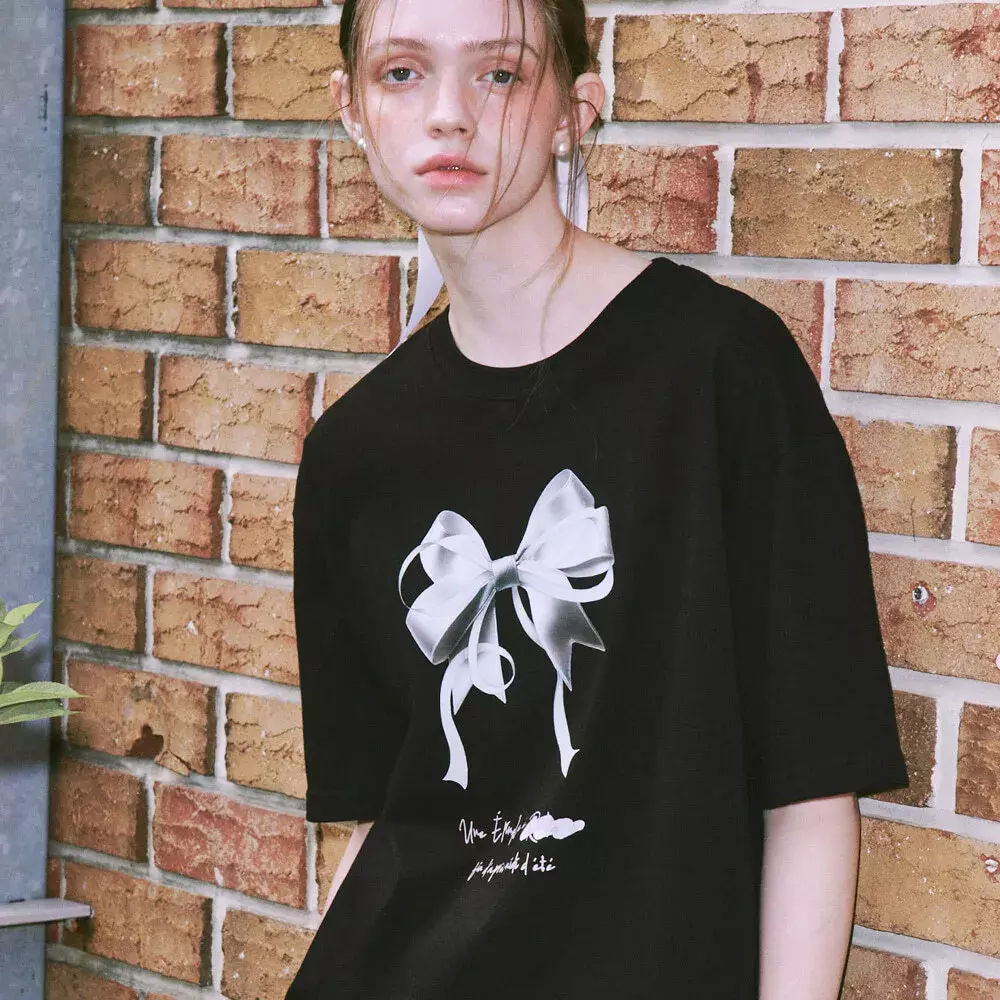 ◆RONRON◆ RIBBON LADY DOG OVER FIT T SHIRT CHARCOAL RIBBON LADY DOG OVER FIT T SHIRT CHARCOAL - RONRON 론론