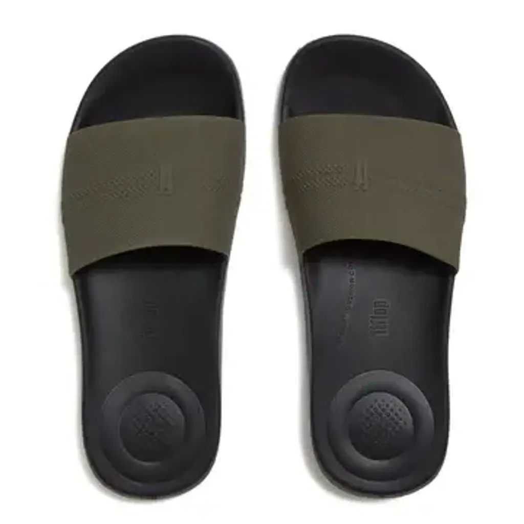 0199039428357_02_IQUSHION-MENS-POOL-SLIDES-DEEP-OLIVE-BLACK_A6P-B62_1_dfd19a31-5138-4966-9b33-919ac47dc7c6_360x