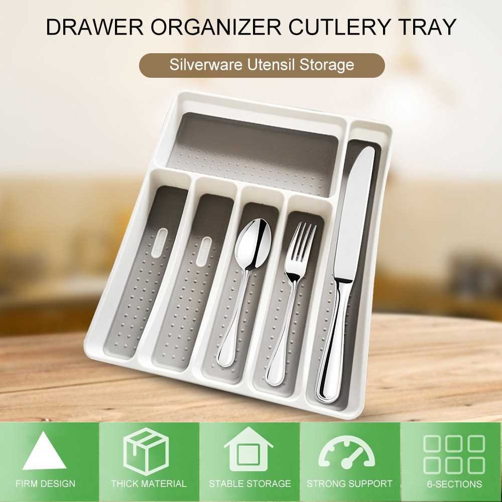 Drawer Organizer Cutlery Tray Silverware Utensil Storage 6