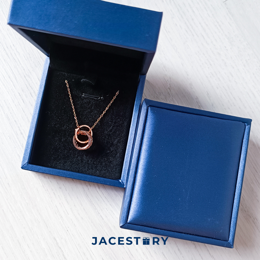 Together Forever Cubic Zirconia Rose Gold Plated Titanium Steel Necklace & Jewellery Box