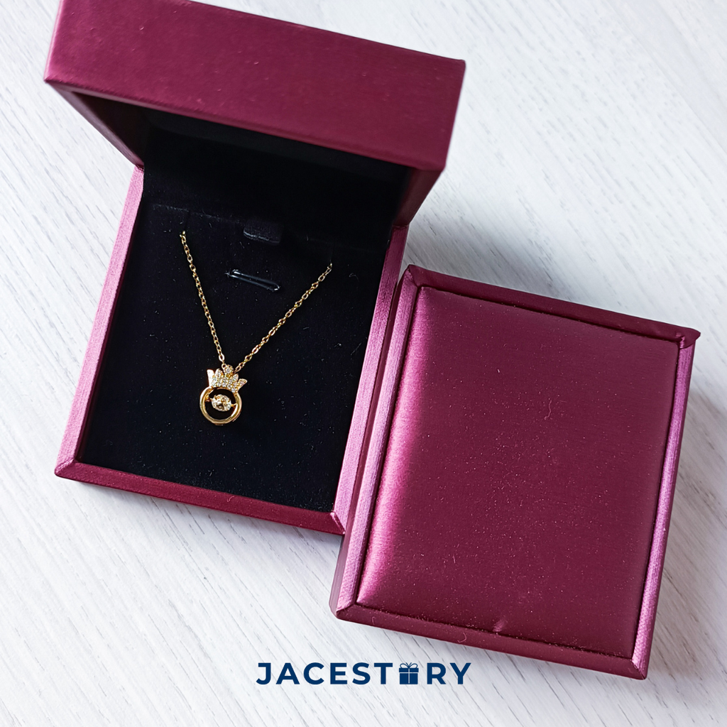Dancing Crown Cubic Zirconia Gold Plated Titanium Steel Necklace & Jewellery Box