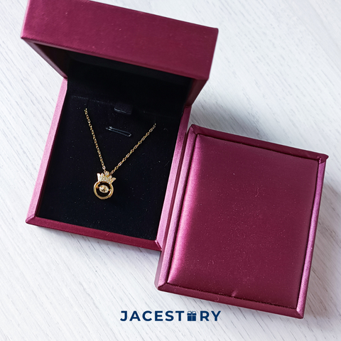 Dancing Crown Cubic Zirconia Gold Plated Titanium Steel Necklace & Jewellery Box